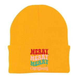 Merry Christmas Groovy Holiday Festive Knit Cap Winter Beanie