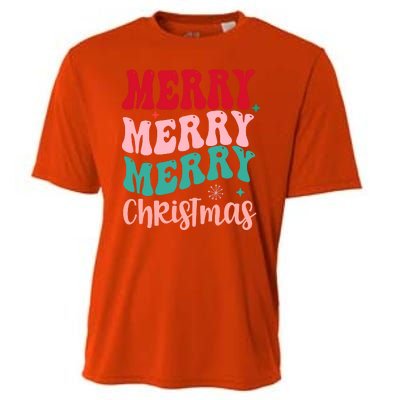 Merry Christmas Groovy Holiday Festive Cooling Performance Crew T-Shirt