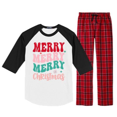 Merry Christmas Groovy Holiday Festive Raglan Sleeve Pajama Set