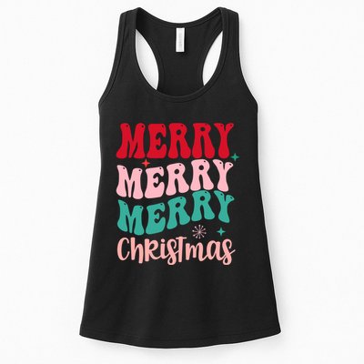 Merry Christmas Groovy Holiday Festive Womens Tank Top