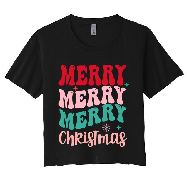 Merry Christmas Groovy Holiday Festive Crop Top