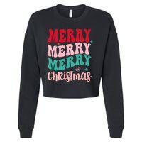 Merry Christmas Groovy Holiday Festive Cropped Pullover Crew