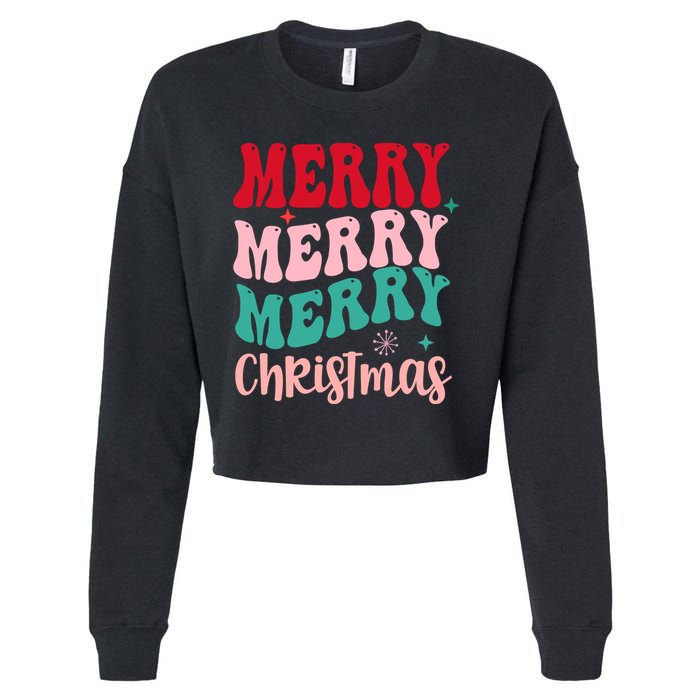 Merry Christmas Groovy Holiday Festive Cropped Pullover Crew