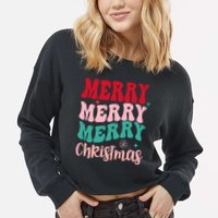 Merry Christmas Groovy Holiday Festive Cropped Pullover Crew