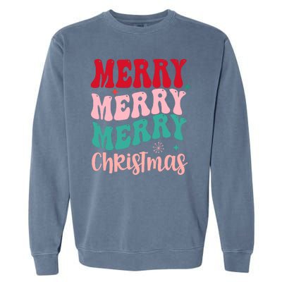 Merry Christmas Groovy Holiday Festive Garment-Dyed Sweatshirt