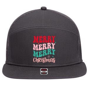 Merry Christmas Groovy Holiday Festive 7 Panel Mesh Trucker Snapback Hat