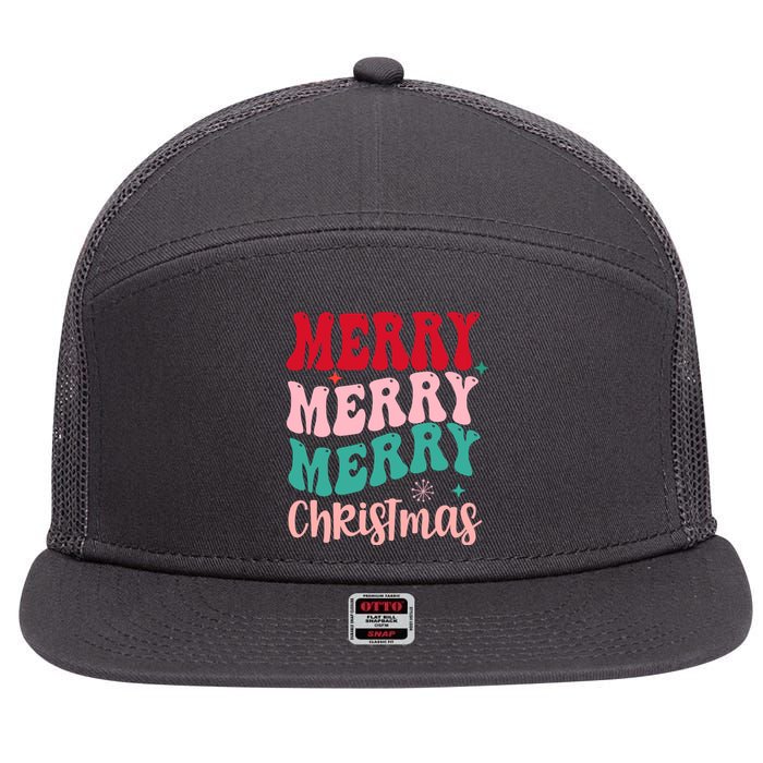 Merry Christmas Groovy Holiday Festive 7 Panel Mesh Trucker Snapback Hat