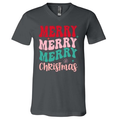 Merry Christmas Groovy Holiday Festive V-Neck T-Shirt