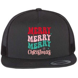 Merry Christmas Groovy Holiday Festive Flat Bill Trucker Hat