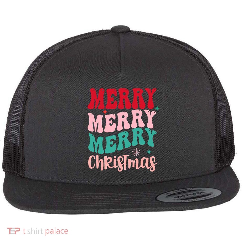 Merry Christmas Groovy Holiday Festive Flatbill Hat