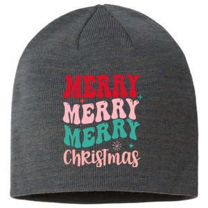 Merry Christmas Groovy Holiday Festive Sustainable Beanie