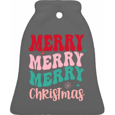 Merry Christmas Groovy Holiday Festive Ceramic Bell Ornament