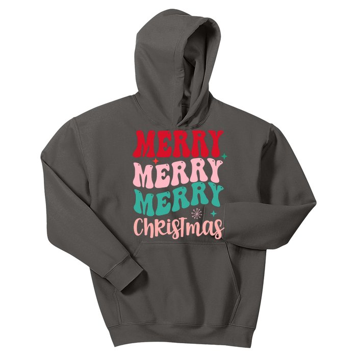 Merry Christmas Groovy Holiday Festive Kids Hoodie