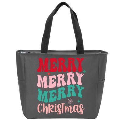 Merry Christmas Groovy Holiday Festive Zip Tote Bag