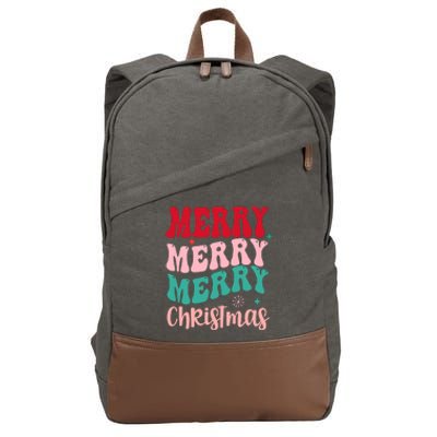 Merry Christmas Groovy Holiday Festive Cotton Canvas Backpack