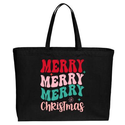 Merry Christmas Groovy Holiday Festive Cotton Canvas Jumbo Tote