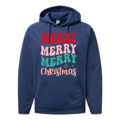 Merry Christmas Groovy Holiday Festive Performance Fleece Hoodie