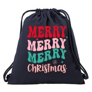 Merry Christmas Groovy Holiday Festive Drawstring Bag