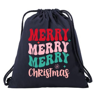 Merry Christmas Groovy Holiday Festive Drawstring Bag