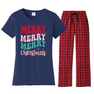 Merry Christmas Groovy Holiday Festive Women's Flannel Pajama Set