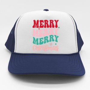 Merry Christmas Groovy Holiday Festive Trucker Hat