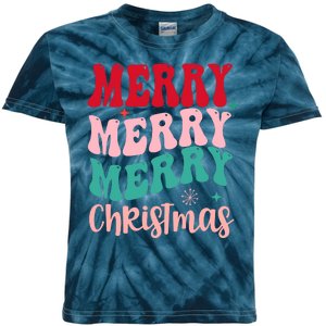 Merry Christmas Groovy Holiday Festive Kids Tie-Dye T-Shirt