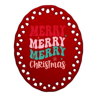 Merry Christmas Groovy Holiday Festive Ceramic Oval Ornament