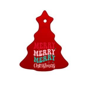 Merry Christmas Groovy Holiday Festive Ceramic Tree Ornament