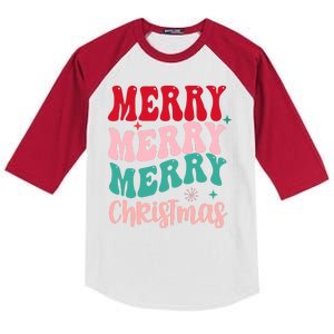 Merry Christmas Groovy Holiday Festive Kids Colorblock Raglan Jersey