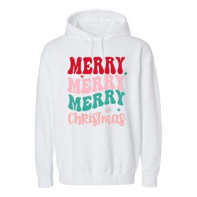 Merry Christmas Groovy Holiday Festive Garment-Dyed Fleece Hoodie