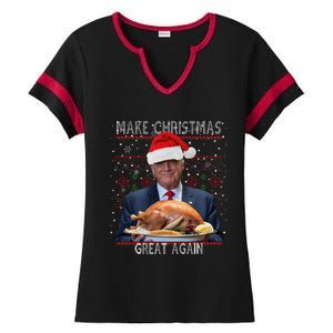 Make Christmas Great Again Trump Pajamas Ugly (9) Ladies Halftime Notch Neck Tee