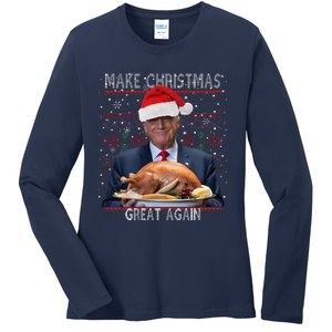 Make Christmas Great Again Trump Pajamas Ugly (9) Ladies Long Sleeve Shirt