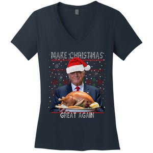 Make Christmas Great Again Trump Pajamas Ugly (9) Women's V-Neck T-Shirt