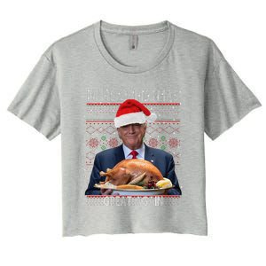 Make Christmas Great Again Trump Pajamas Ugly (9) Women's Crop Top Tee