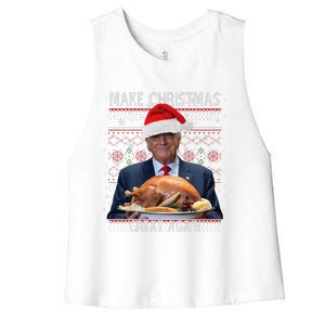 Make Christmas Great Again Trump Pajamas Ugly (9) Women's Racerback Cropped Tank