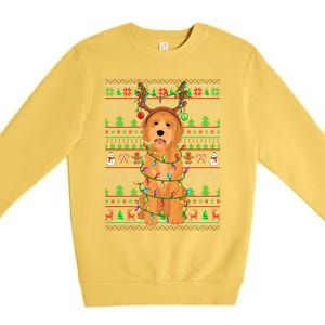 Merry Christmas Golden Doodle Dog Reindeer Xmas Lights Ugly Gift Premium Crewneck Sweatshirt