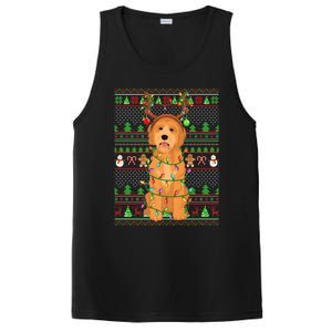 Merry Christmas Golden Doodle Dog Reindeer Xmas Lights Ugly Gift PosiCharge Competitor Tank