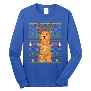 Merry Christmas Golden Doodle Dog Reindeer Xmas Lights Ugly Gift Long Sleeve Shirt