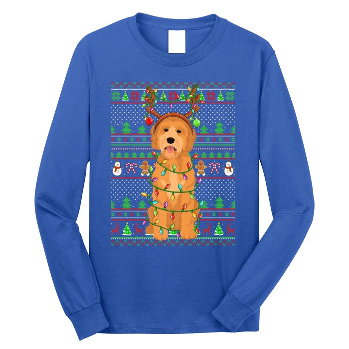 Merry Christmas Golden Doodle Dog Reindeer Xmas Lights Ugly Gift Long Sleeve Shirt