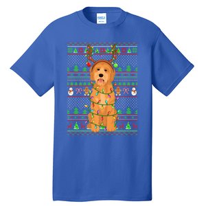 Merry Christmas Golden Doodle Dog Reindeer Xmas Lights Ugly Gift Tall T-Shirt