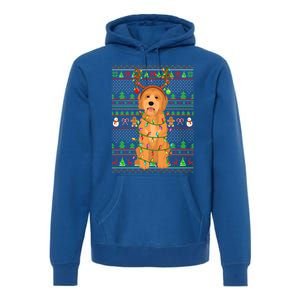 Merry Christmas Golden Doodle Dog Reindeer Xmas Lights Ugly Gift Premium Hoodie