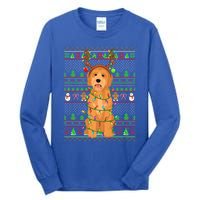 Merry Christmas Golden Doodle Dog Reindeer Xmas Lights Ugly Gift Tall Long Sleeve T-Shirt