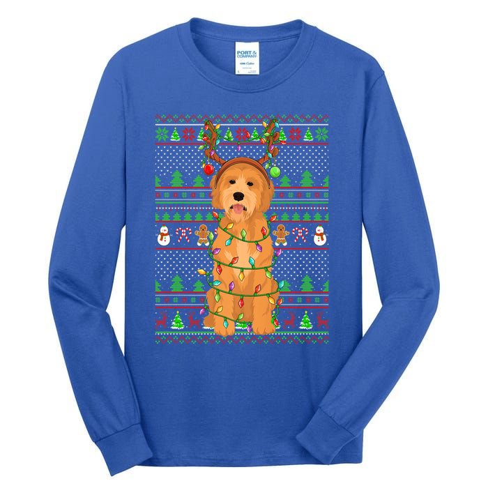 Merry Christmas Golden Doodle Dog Reindeer Xmas Lights Ugly Gift Tall Long Sleeve T-Shirt