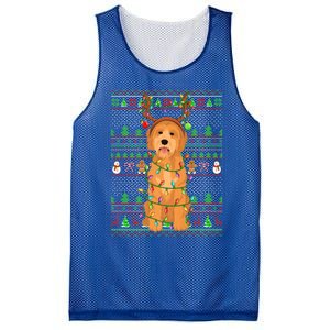 Merry Christmas Golden Doodle Dog Reindeer Xmas Lights Ugly Gift Mesh Reversible Basketball Jersey Tank