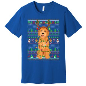 Merry Christmas Golden Doodle Dog Reindeer Xmas Lights Ugly Gift Premium T-Shirt