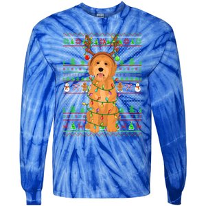 Merry Christmas Golden Doodle Dog Reindeer Xmas Lights Ugly Gift Tie-Dye Long Sleeve Shirt