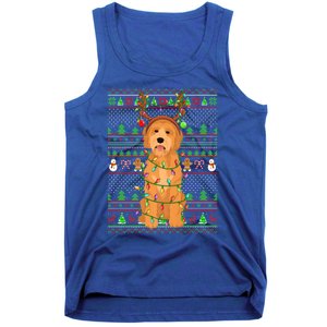 Merry Christmas Golden Doodle Dog Reindeer Xmas Lights Ugly Gift Tank Top