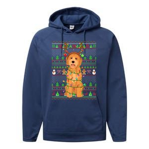 Merry Christmas Golden Doodle Dog Reindeer Xmas Lights Ugly Gift Performance Fleece Hoodie