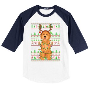 Merry Christmas Golden Doodle Dog Reindeer Xmas Lights Ugly Gift Baseball Sleeve Shirt