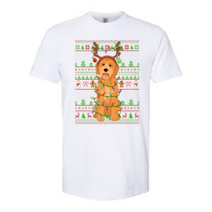 Merry Christmas Golden Doodle Dog Reindeer Xmas Lights Ugly Gift Softstyle CVC T-Shirt